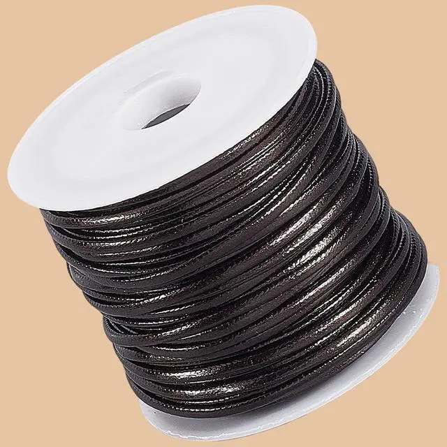 Alt view image 7 of 7 - 10.94 Yard 2MM Fold Over PU Leather Cord Flat Dark Brown Double Sided Leather Strip Thin Strap Cording Lace Rope Braiding Strip Thread for Jewelry Making Crafts Bracelet DIY Projects
