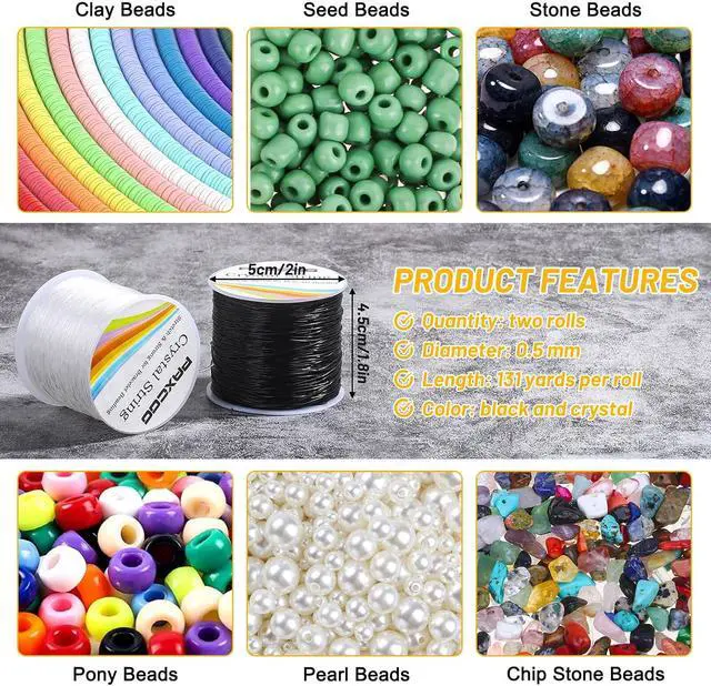 Alt view image 3 of 7 - Bracelet String, Paxcoo 2 Rolls Elastic Stretchy Bead String Cord for Clay Beads Kandi Pony Beads Bracelets Jewelry Making (0.5 MM, Crystal & Black)