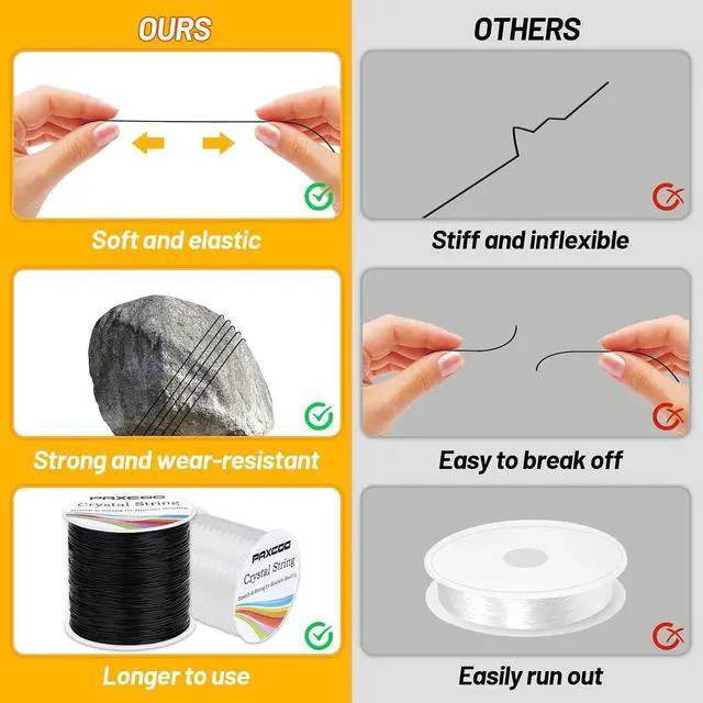 Alt view image 4 of 7 - Bracelet String, Paxcoo 2 Rolls Elastic Stretchy Bead String Cord for Clay Beads Kandi Pony Beads Bracelets Jewelry Making (0.5 MM, Crystal & Black)