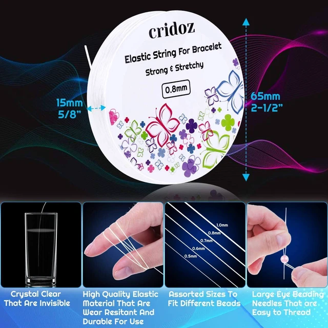 Alt view image 3 of 7 - Stretchy String for Bracelets, Cridoz 5 Rolls Clear Elastic String Stretch Cord Jewelry Bead Bracelet String with 2 Pcs Beading Needles for Seed Beads, Pony Beads
