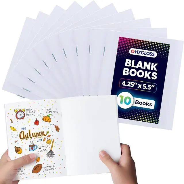 Main image of Blank Books - Bulk 10 Pack 4.25" x 5.5" A6 White Paperback Blank Books for Kids to Write Stories, Doodle, Arts & Crafts Plain Drawing Sketchbook, Unlined Journal, Notebook Without Lines