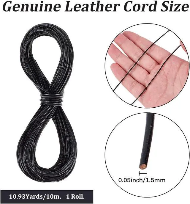 Alt view image 2 of 7 - 10.94 Yards Genuine Leather Round Cord for Jewelry Making 1.5mm Black Cowhide Leather String Lace Cording Rope Braiding Strip Thread with Organza Gift Bags for Crafting Necklace Bracelets