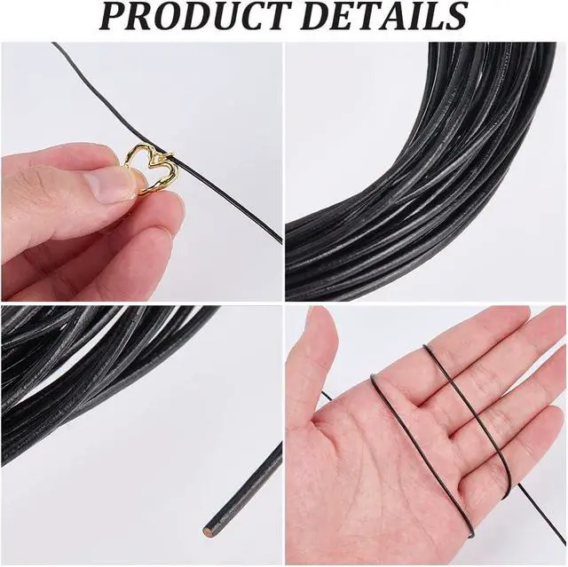 Alt view image 6 of 7 - 10.94 Yards Genuine Leather Round Cord for Jewelry Making 1.5mm Black Cowhide Leather String Lace Cording Rope Braiding Strip Thread with Organza Gift Bags for Crafting Necklace Bracelets