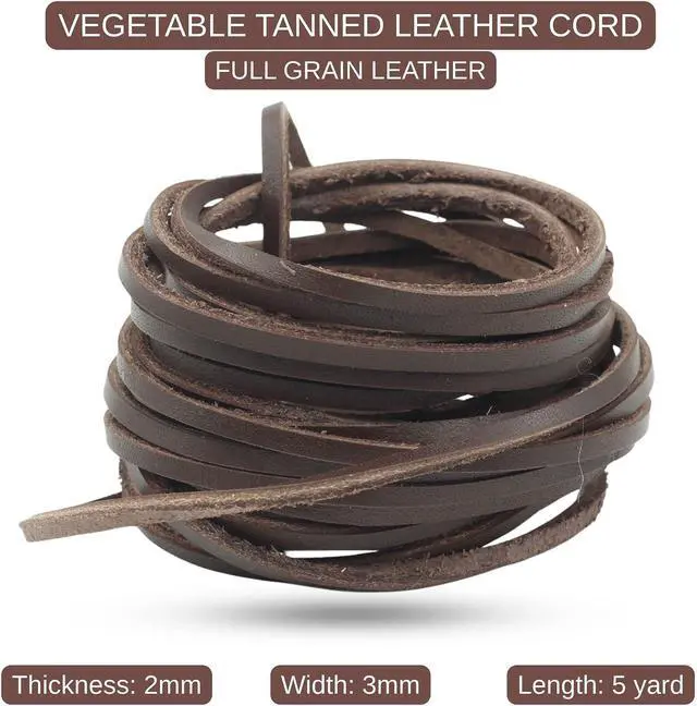 Alt view image 2 of 6 - Toprank Leather Flat Full Grain Genuine Leather Cord & Strip for Bracelets, Necklaces, Beading & DIY Jewelry Crafts (Dark Brown, 3mm-5yard)
