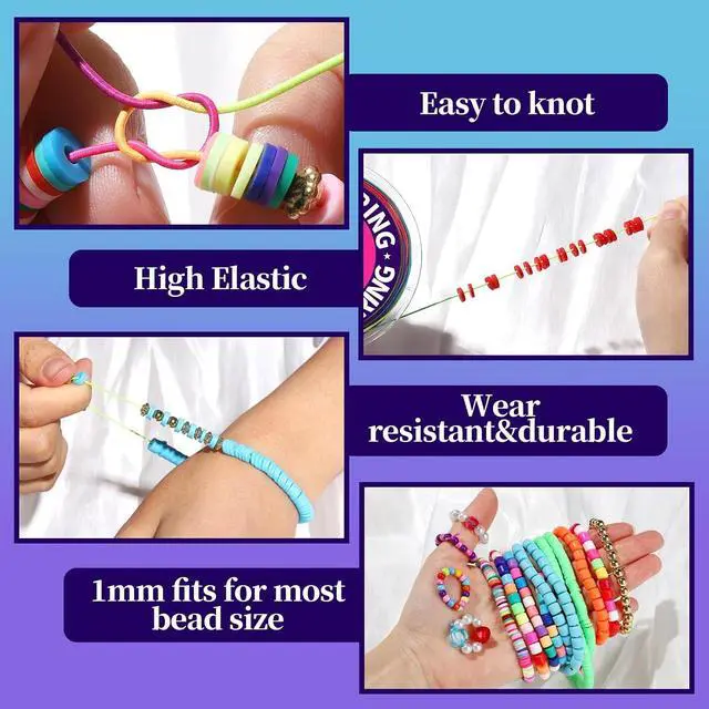 Alt view image 6 of 7 - FANDAMEI 1mm Elastic String for Bracelets, Elastic Bracelets Beading Cord Stretchy Rainbow, Stretch Bead Cord for Jewelry Making, Sturdy Thread for Bracelet Necklace Crafts Christmas DIY Colorful