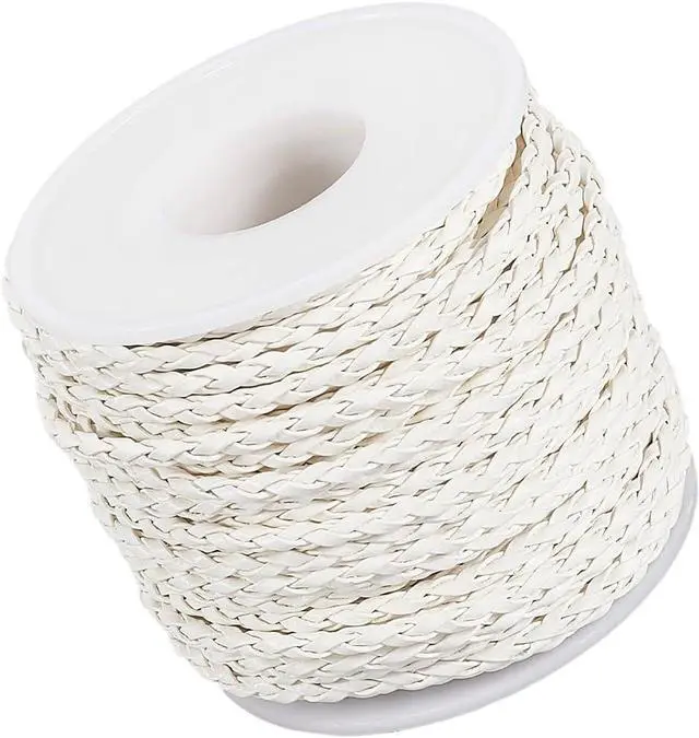 Main image of 20.78 Yard 3MM Braided PU Leather Bolo Cord Round White Woven Leather Folded Bolo Tie String Lace Cording Rope Braiding Strip Thread for Jewelry Making Crafts Necklace Bracelets Beading