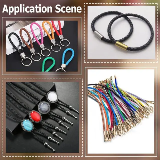 Alt view image 4 of 7 - 20.78 Yard 3MM Braided PU Leather Bolo Cord Round White Woven Leather Folded Bolo Tie String Lace Cording Rope Braiding Strip Thread for Jewelry Making Crafts Necklace Bracelets Beading