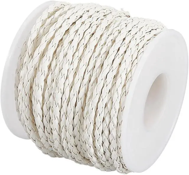 Alt view image 6 of 7 - 20.78 Yard 3MM Braided PU Leather Bolo Cord Round White Woven Leather Folded Bolo Tie String Lace Cording Rope Braiding Strip Thread for Jewelry Making Crafts Necklace Bracelets Beading