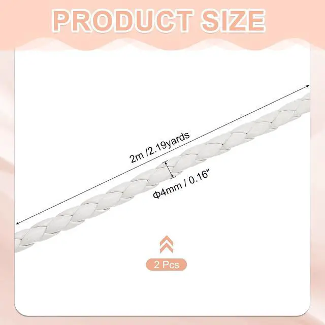 Alt view image 2 of 6 - 2 Pcs Braided Leather Cords, Round Leather Strap, Soft Jewelry Rope for Jewelry Making, Tie Making, Necklaces, 4-Strand 4mm Dia. 2.19 Yards, White