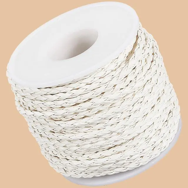 Alt view image 7 of 7 - 20.78 Yard 3MM Braided PU Leather Bolo Cord Round White Woven Leather Folded Bolo Tie String Lace Cording Rope Braiding Strip Thread for Jewelry Making Crafts Necklace Bracelets Beading