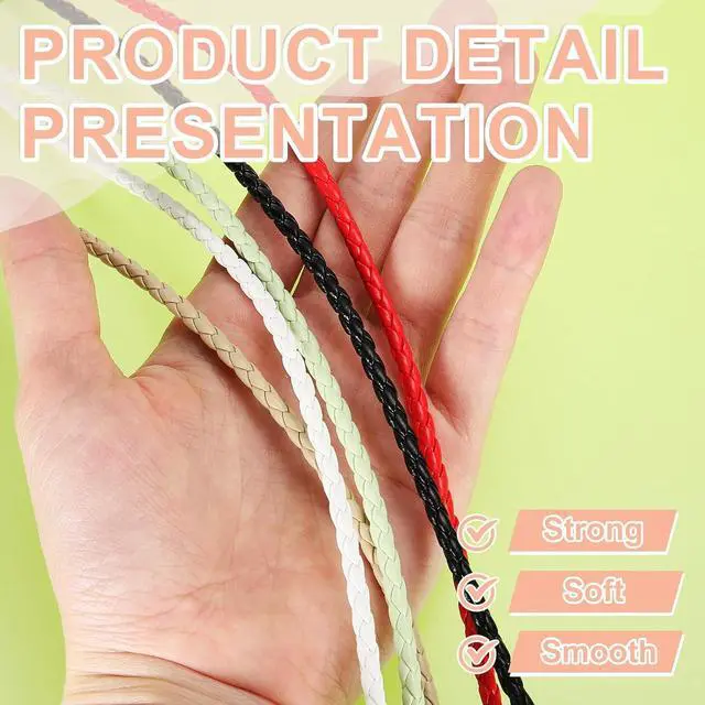 Alt view image 3 of 6 - 2 Pcs Braided Leather Cords, Round Leather Strap, Soft Jewelry Rope for Jewelry Making, Tie Making, Necklaces, 4-Strand 4mm Dia. 2.19 Yards, White