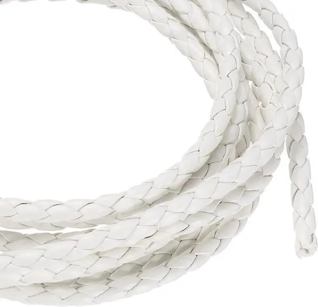 Main image of 2 Pcs Braided Leather Cords, Round Leather Strap, Soft Jewelry Rope for Jewelry Making, Tie Making, Necklaces, 4-Strand 4mm Dia. 2.19 Yards, White
