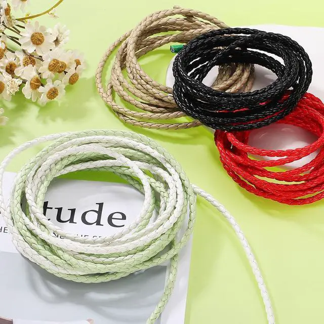 Alt view image 4 of 6 - 2 Pcs Braided Leather Cords, Round Leather Strap, Soft Jewelry Rope for Jewelry Making, Tie Making, Necklaces, 4-Strand 4mm Dia. 2.19 Yards, White