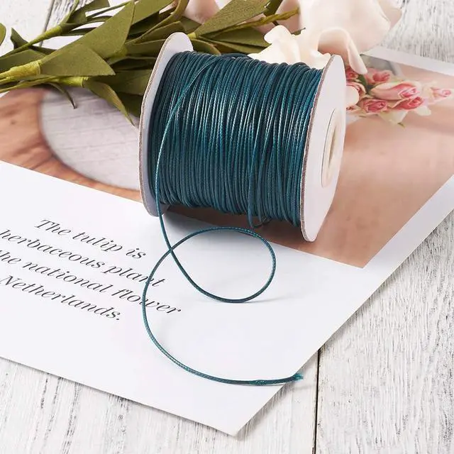 Alt view image 5 of 6 - 85 Yards 1mm Round Waxed Jewelry Beading String Korean Polyester Waxed Cord Threads Teal Knotting Braiding Crafting Cord Ropes Wire for DIY Bracelet Macrame Necklace Jewelry Making