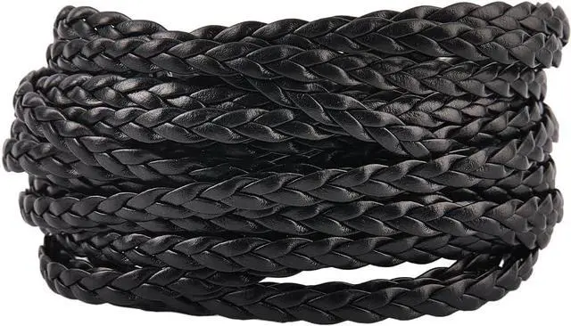 Main image of 5.5 Yard Black Flat Folded Bolo Braided PU Leather Cord 5mm Imitation Leather String Rope with 3 Strands for DIY Braiding Crafts Bracelet Anklets Choker Necklace Jewelry Making Supplies