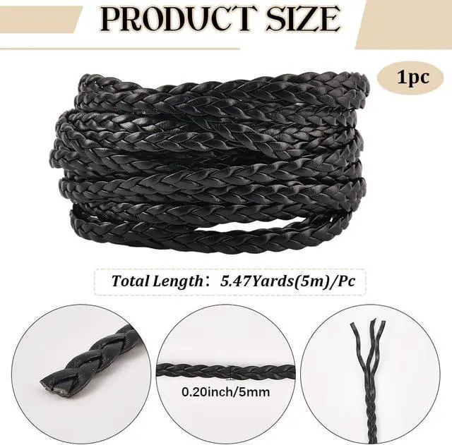 Alt view image 2 of 7 - 5.5 Yard Black Flat Folded Bolo Braided PU Leather Cord 5mm Imitation Leather String Rope with 3 Strands for DIY Braiding Crafts Bracelet Anklets Choker Necklace Jewelry Making Supplies