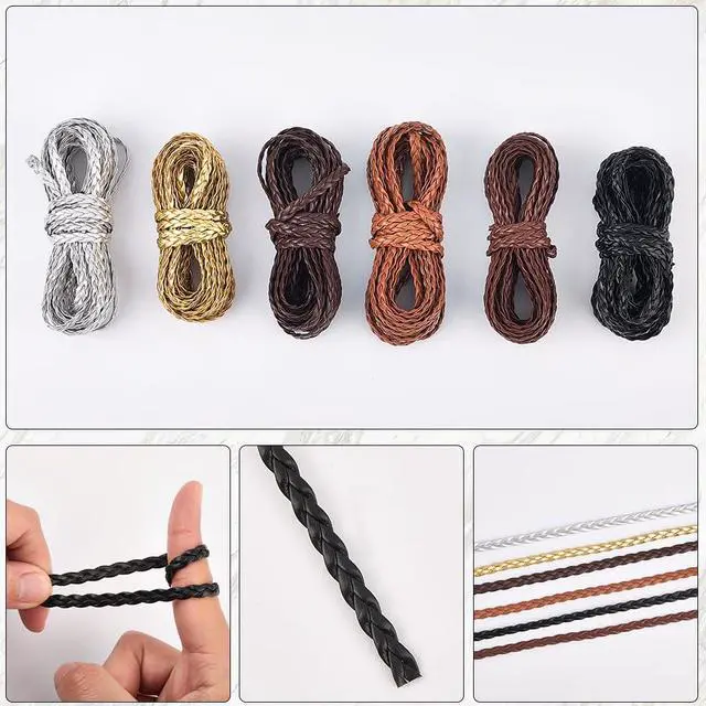Alt view image 5 of 7 - 5.5 Yard Black Flat Folded Bolo Braided PU Leather Cord 5mm Imitation Leather String Rope with 3 Strands for DIY Braiding Crafts Bracelet Anklets Choker Necklace Jewelry Making Supplies