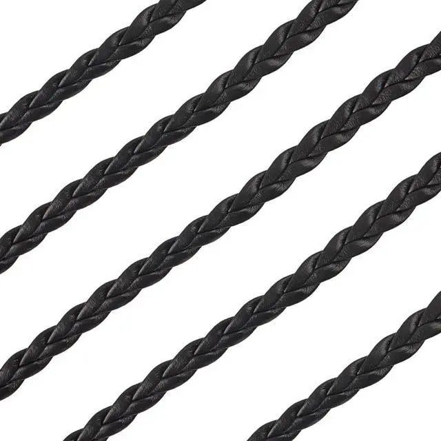 Alt view image 6 of 7 - 5.5 Yard Black Flat Folded Bolo Braided PU Leather Cord 5mm Imitation Leather String Rope with 3 Strands for DIY Braiding Crafts Bracelet Anklets Choker Necklace Jewelry Making Supplies