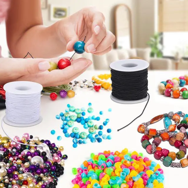 Alt view image 5 of 6 - Stretchy String for Bracelets, 3 Rolls 1 mm 495 Feet Sturdy Elastic String Cord for Jewelry Making, Necklaces, Beading and Crafts (1.0mm (Black&Wihte&Rainbow))