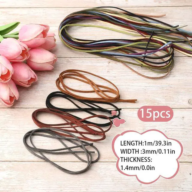 Alt view image 2 of 6 - 15 Pcs Faux Suede Leather Cord for Jewelry Making, 1/8 Inch Leather String | 15 Colors, 1.1 Yards (1m), for Bracelets Necklaces, Craft Cording for DIY Beading Projects