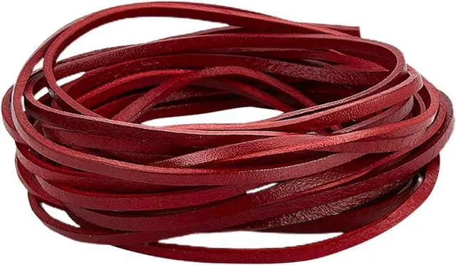 Main image of 5M x 3mm Flat Leather Cord Genuine Leather Strip 2mm Thick Cowhide Leather String Braiding Thread Rope for Bracelets Neckacle Jewellery Making Boot Lace Belts DIY Beading Crafts, Dark Red