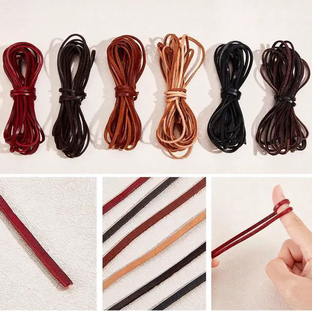 Alt view image 4 of 6 - 5M x 3mm Flat Leather Cord Genuine Leather Strip 2mm Thick Cowhide Leather String Braiding Thread Rope for Bracelets Neckacle Jewellery Making Boot Lace Belts DIY Beading Crafts, Dark Red
