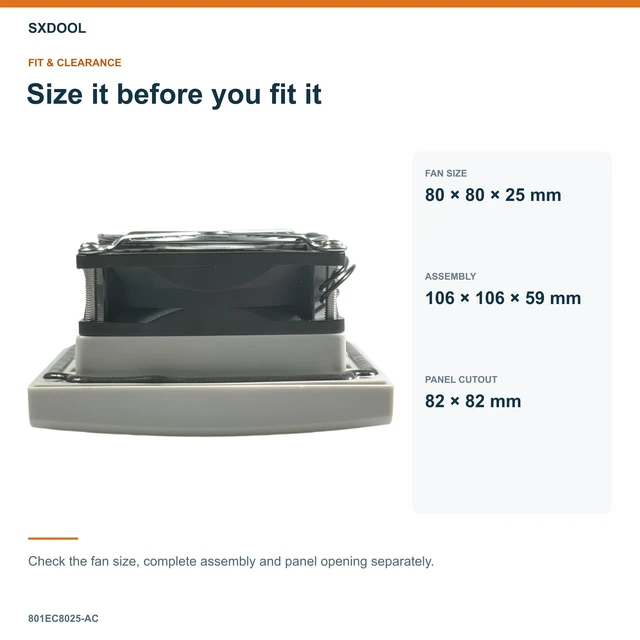 Alt view image 2 of 7 - SXDOOL 801EC8025-AC Enclosure Filter Fan, 80 x 80 x 25 mm, 115-230V AC