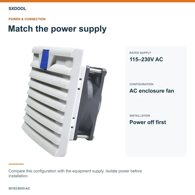 Alt view image 3 of 7 - SXDOOL 801EC8025-AC Enclosure Filter Fan, 80 x 80 x 25 mm, 115-230V AC