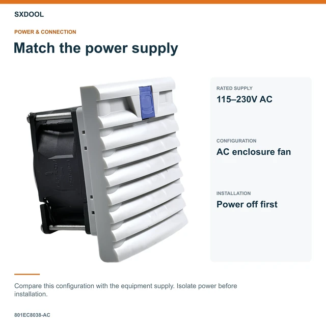 Alt view image 3 of 7 - SXDOOL 801EC8038-AC Enclosure Filter Fan, 80 x 80 x 38 mm, 115-230V AC