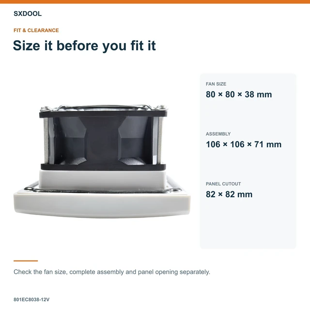 Alt view image 2 of 7 - SXDOOL 801EC8038-12V Enclosure Filter Fan, 80 x 80 x 38 mm, 12V DC