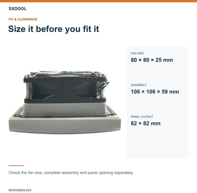 Alt view image 2 of 7 - SXDOOL 801EC8025-24V Enclosure Filter Fan, 80 x 80 x 25 mm, 24V DC