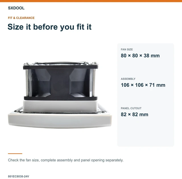 Alt view image 2 of 7 - SXDOOL 801EC8038-24V Enclosure Filter Fan, 80 x 80 x 38 mm, 24V DC