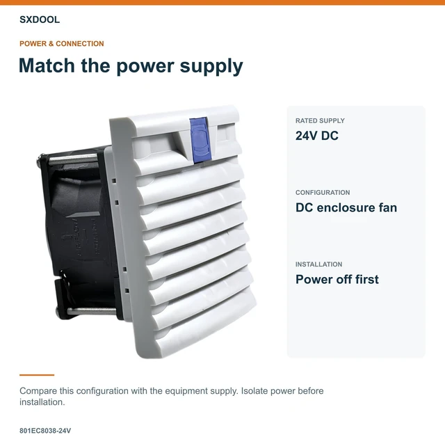 Alt view image 3 of 7 - SXDOOL 801EC8038-24V Enclosure Filter Fan, 80 x 80 x 38 mm, 24V DC