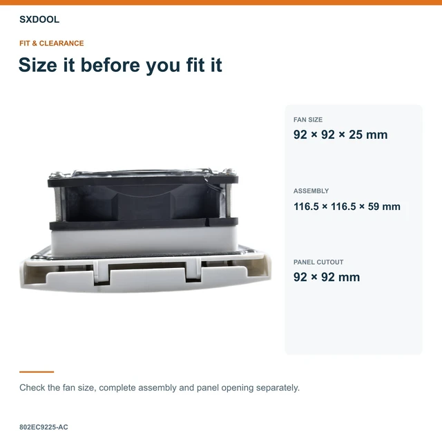 Alt view image 2 of 7 - SXDOOL 802EC9225-AC Enclosure Filter Fan, 92 x 92 x 25 mm, 115-230V AC
