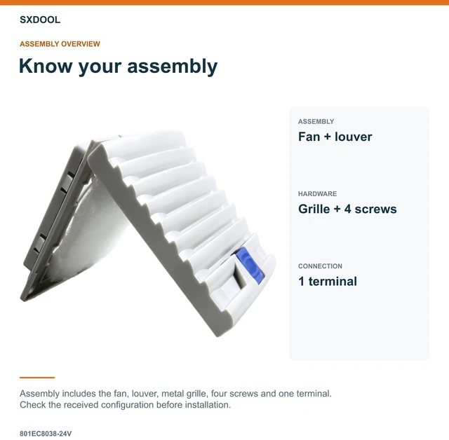 Alt view image 7 of 7 - SXDOOL 801EC8038-24V Enclosure Filter Fan, 80 x 80 x 38 mm, 24V DC