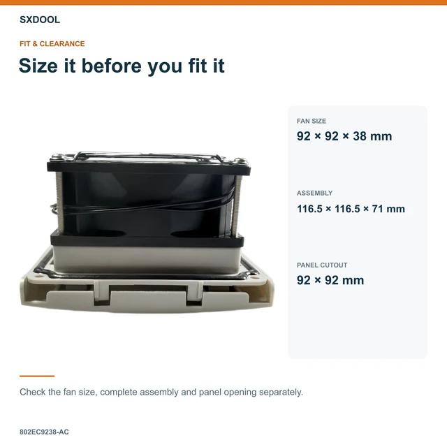 Alt view image 2 of 7 - SXDOOL 802EC9238-AC Enclosure Filter Fan, 92 x 92 x 38 mm, 115-230V AC