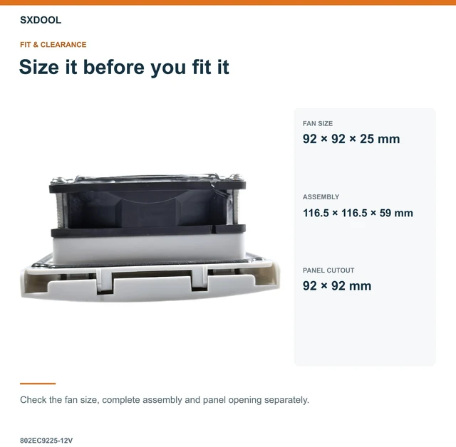 Alt view image 2 of 7 - SXDOOL 802EC9225-12V Enclosure Filter Fan, 92 x 92 x 25 mm, 12V DC