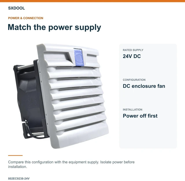 Alt view image 3 of 7 - SXDOOL 802EC9238-24V Enclosure Filter Fan, 92 x 92 x 38 mm, 24V DC