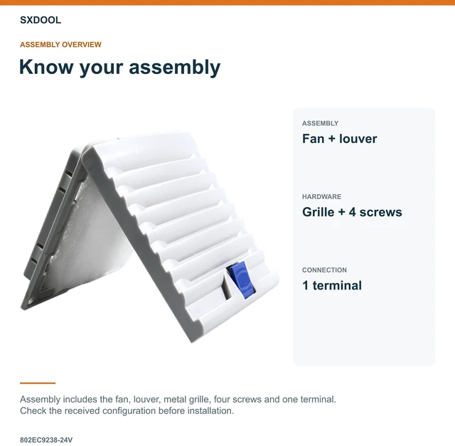 Alt view image 7 of 7 - SXDOOL 802EC9238-24V Enclosure Filter Fan, 92 x 92 x 38 mm, 24V DC