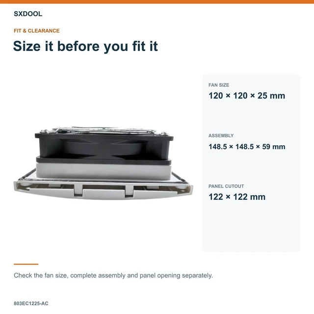Alt view image 2 of 7 - SXDOOL 803EC1225-AC Enclosure Filter Fan, 120 x 120 x 25 mm, 115-230V AC