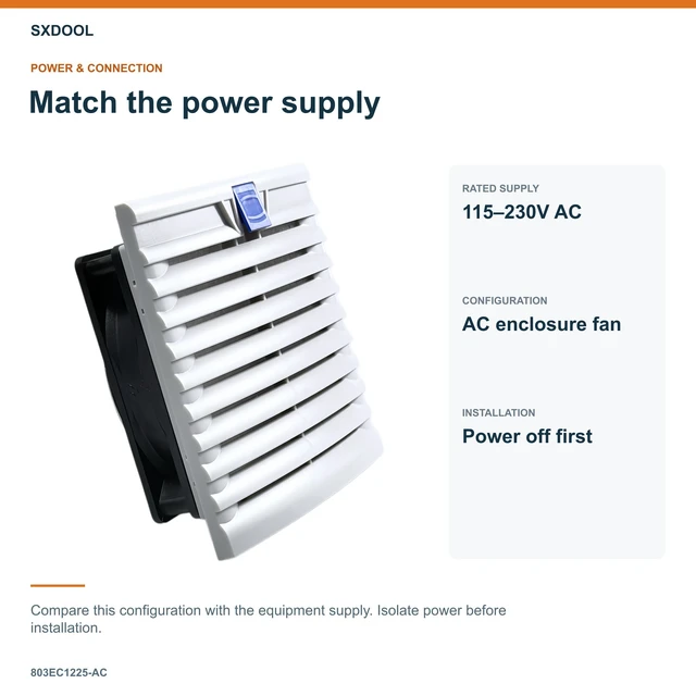 Alt view image 3 of 7 - SXDOOL 803EC1225-AC Enclosure Filter Fan, 120 x 120 x 25 mm, 115-230V AC