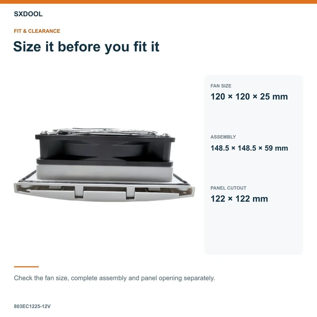 Alt view image 2 of 7 - SXDOOL 803EC1225-12V Enclosure Filter Fan, 120 x 120 x 25 mm, 12V DC
