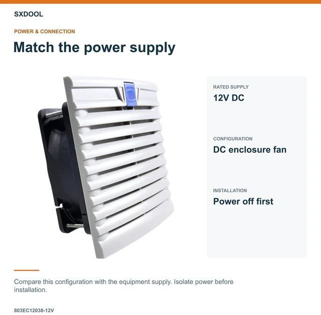 Alt view image 3 of 7 - SXDOOL 803EC12038-12V Enclosure Filter Fan, 120 x 120 x 38 mm, 12V DC