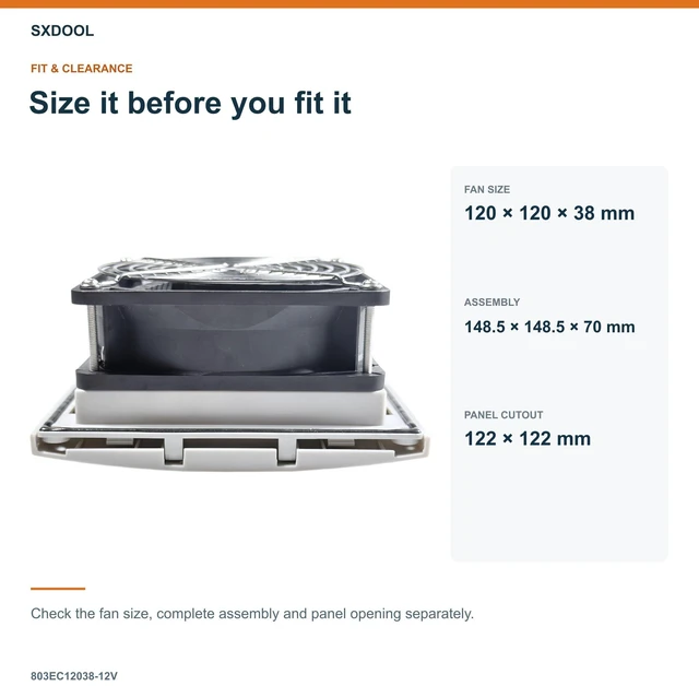 Alt view image 2 of 7 - SXDOOL 803EC12038-12V Enclosure Filter Fan, 120 x 120 x 38 mm, 12V DC