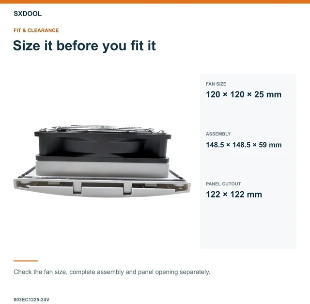 Alt view image 2 of 7 - SXDOOL 803EC1225-24V Enclosure Filter Fan, 120 x 120 x 25 mm, 24V DC