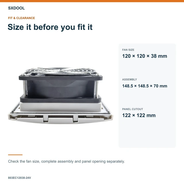 Alt view image 2 of 7 - SXDOOL 803EC12038-24V Enclosure Filter Fan, 120 x 120 x 38 mm, 24V DC