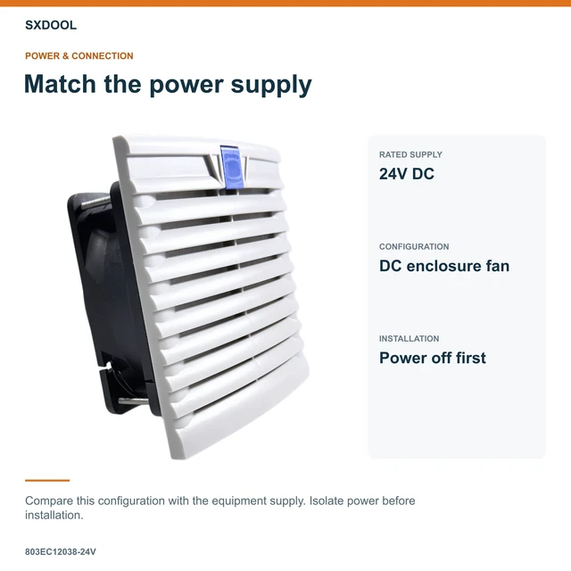 Alt view image 3 of 7 - SXDOOL 803EC12038-24V Enclosure Filter Fan, 120 x 120 x 38 mm, 24V DC