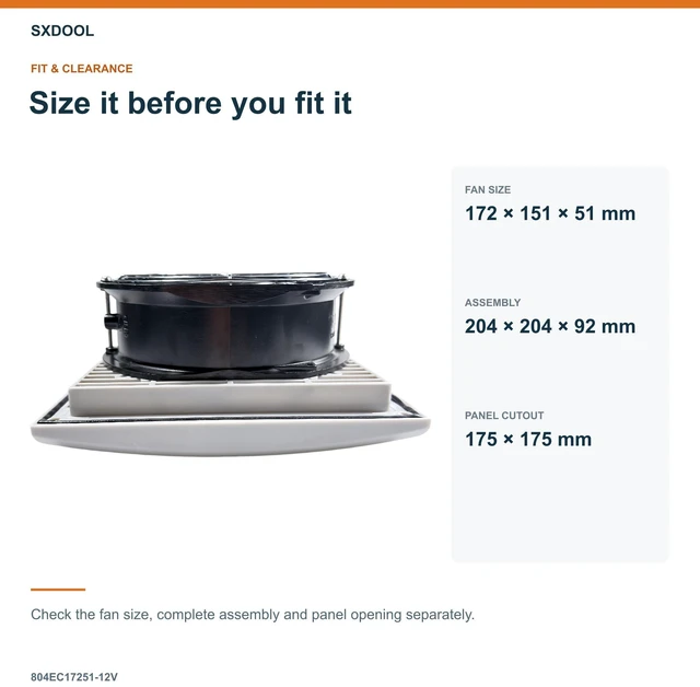 Alt view image 2 of 7 - SXDOOL 804EC17251-12V Enclosure Filter Fan, 172 x 151 x 51 mm, 12V DC