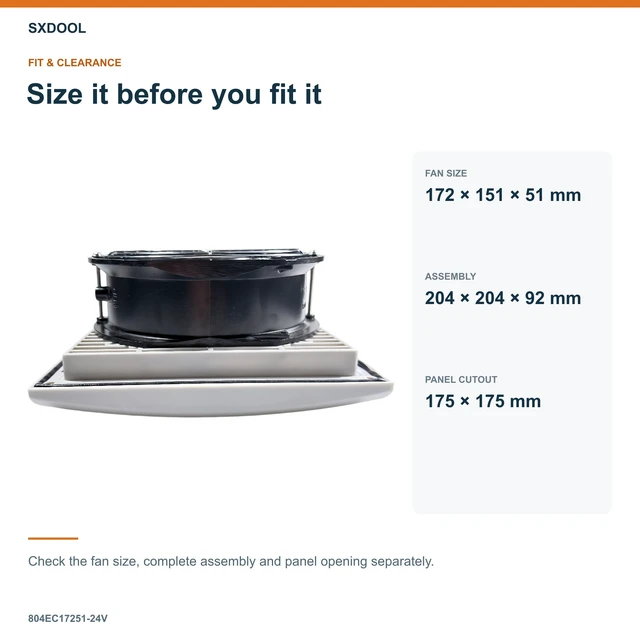 Alt view image 2 of 7 - SXDOOL 804EC17251-24V Enclosure Filter Fan, 172 x 151 x 51 mm, 24V DC