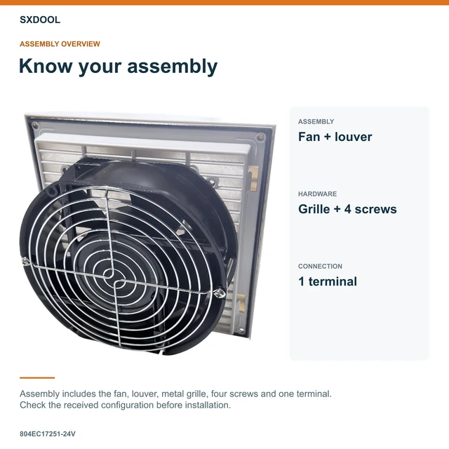 Alt view image 7 of 7 - SXDOOL 804EC17251-24V Enclosure Filter Fan, 172 x 151 x 51 mm, 24V DC